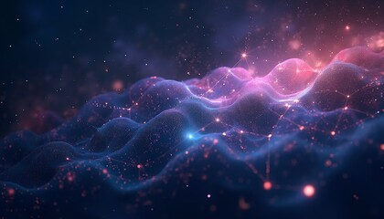 Interconnected glowing threads forming cosmic web, starlight radiance, space colors, copy space