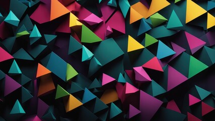 Obraz premium A vibrant abstract composition of colorful 3D triangles on a dark background.