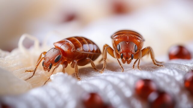 Bed bugs on a white cloth, macro