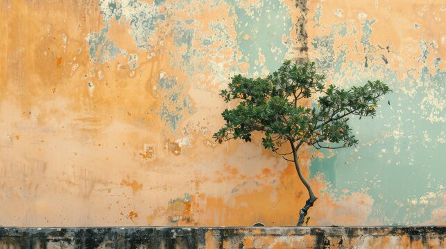 Scaling tree on pale wall