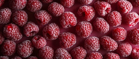 A close up of a bunch of frozen raspberries