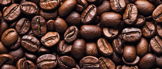 Fototapeta premium A close up of coffee beans with the idea of a coffee bean farm