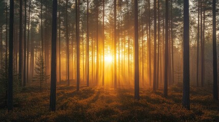 Golden Sunlight Filtering Through Forest Trees