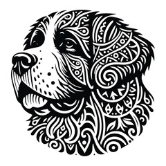Obraz premium bernard dog in zentangle art, stencil logo, black and white animal illustration