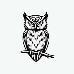 owl vector mascot logo illustration. sharp eye intelligent educational owl. white background owl editable vector file for badge, emblem and tshirt printing.. silhouette  and clip art black and white o
