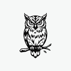 owl vector mascot logo illustration. sharp eye intelligent educational owl. white background owl editable vector file for badge, emblem and tshirt printing.. silhouette  and clip art black and white o