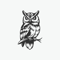 owl vector mascot logo illustration. sharp eye intelligent educational owl. white background owl editable vector file for badge, emblem and tshirt printing.. silhouette  and clip art black and white o
