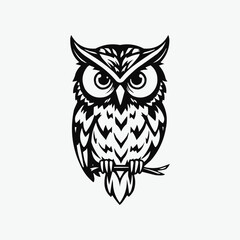 owl vector mascot logo illustration. sharp eye intelligent educational owl. white background owl editable vector file for badge, emblem and tshirt printing.. silhouette  and clip art black and white o