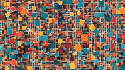 Fototapeta premium A vibrant abstract composition of colorful geometric shapes and patterns.