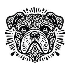 Fototapeta premium Bulldog in zentangle art, stencil logo, black and white animal illustration