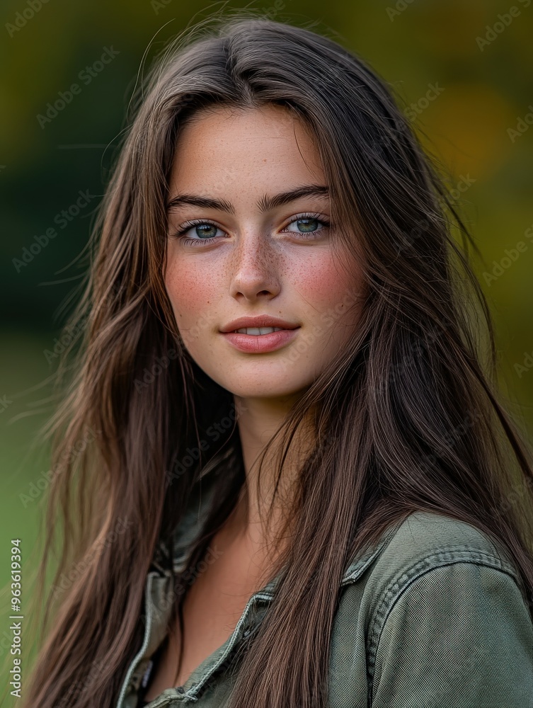 Canvas Prints Young woman with long hair poses outdoors during golden hour