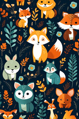 Fototapeta premium seamless abstract pattern with leaves and animals