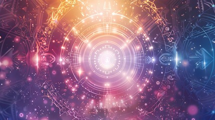 Abstract Circular Pattern with Glowing Lights and Geometric Shapes
