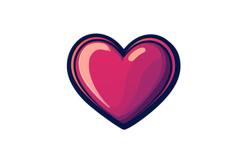 A vibrant and glossy pink heart icon with a smooth gradient, outlined with a dark blue border isolated on white background. Png