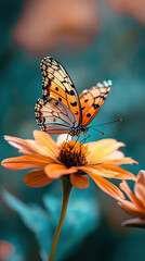 A delicate butterfly perched on a vibrant flower, showcasing nature's beauty and fragility.