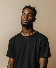 Fototapeta premium Stylish male model posing against a neutral backdrop with confidence
