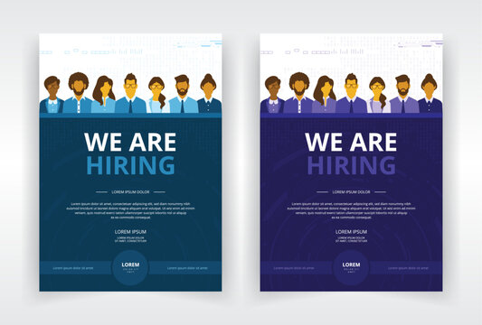 Poster or flyer templates for effective recruitment and hiring processes in information technology fields such as software, web or mobile app development, IT support - Powered by Adobe