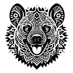 hyena in zentangle art, stencil logo, black and white animal illustration