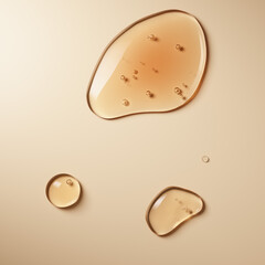 Serum, transparent skin care essence, liquid drops of cosmetic product on beige background 3d rendering