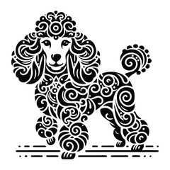 Fototapeta premium Poodle dog in zentangle art, stencil logo, black and white animal illustration