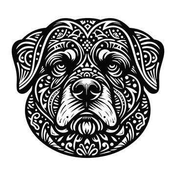 recommend clip art: Rottweiler dog in zentangle art, stencil logo, black and white animal illustration