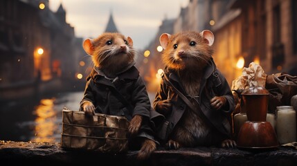 City rats sitting on trash.