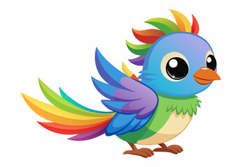 Very cute baby bird rainbow fur full-body plain vector art illustration