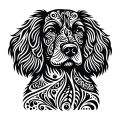 Fototapeta premium Spaniel dog in zentangle art, stencil logo, black and white animal illustration