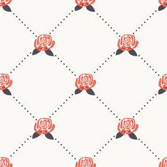 A floral pattern featuring roses arranged in a geometric design with dotted lines.