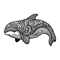 Fototapeta premium Beluga in zentangle art, stencil logo, black and white animal illustration