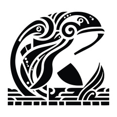 Fototapeta premium Beluga with art deco decoration, stencil logo, black and white animal illustration ,