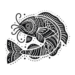 Fototapeta premium Catfish in zentangle art, stencil logo, black and white animal illustration