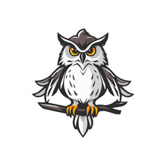 Obraz premium owl vector mascot logo illustration. sharp eye intelligent educational owl. white background owl editable vector file for badge, emblem and tshirt printing..