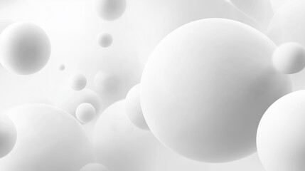 A soft, abstract background featuring multiple white spheres of varying sizes floating in a smooth,...