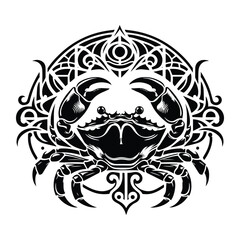 Obraz premium crab with art nouveau decoration, stencil logo, black and white animal illustration