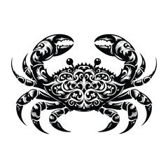 Fototapeta premium crab with victorian flourish decoration, stencil logo, black and white animal illustration