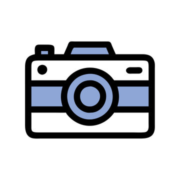 recommend clip art: Camera icon with blue accents representing photography and capturing moments