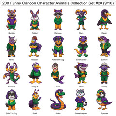 Naklejka premium Funny Cartoon Character Animals Collection Set of 200 Isolated Animals Part 9