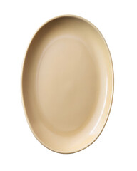 Round beige ceramic dinner plate with a glossy finish, suitable for both casual dining and decorative table settings in modern kitchens. Isolated on transparent background, png.
