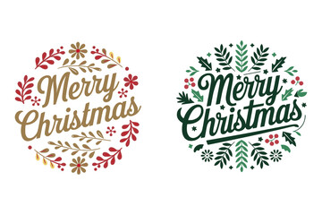 Fototapeta premium Merry Christmas Happy New Year Silhouette Typography Vector Art Illustration