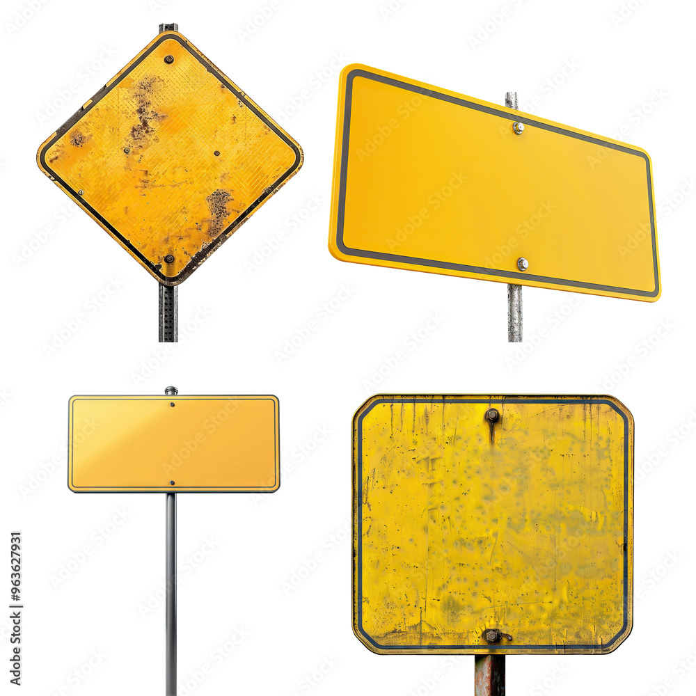 Wall mural Set of yellow street signs, cut out