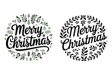 Merry Christmas Happy New Year Silhouette Typography Vector Art Illustration