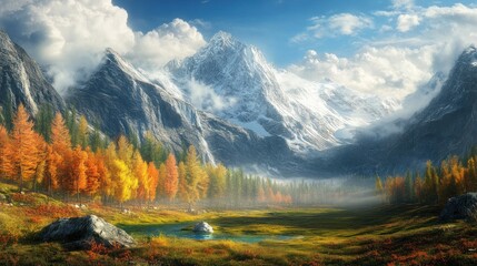 Majestic Mountain Valley with Autumn Colors