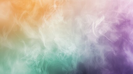 Smoke in pastel colors is swirling together to create a dreamy abstract background with a gradient of green, turquoise, white, pink and orange