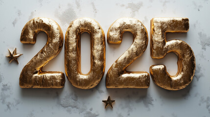 number 2025 new year gold 3d font