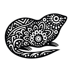 Mole in zentangle art, stencil logo, black and white animal illustration