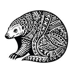 Fototapeta premium Pangolin zentangle art, in zentangle art, stencil logo, black and white animal illustration