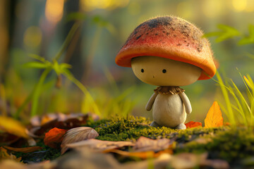 Cute 3D Cartoon Mushroom Character, Adorable and Playful, Earthy Tones, No Noise