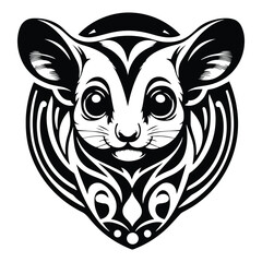 Obraz premium Sugar glider with art nouveau decoration, stencil logo, black and white animal illustration