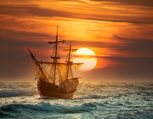 Fototapeta premium Carabela , sol y mar.